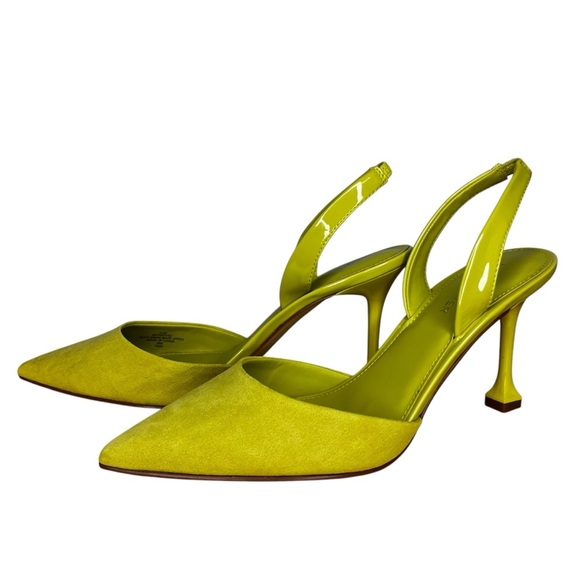 Marc Fisher Shoes - Marc Fisher Hadya Faux Suede Pointy Toe Stiletto Dress Pumps in Lime Yellow  9.5